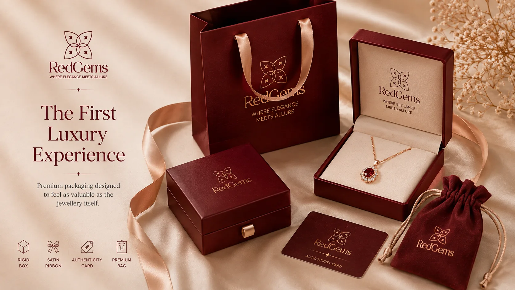 Red Gems — Logo and Branding packaging & visual design mockup 10 by Raghav Chopra